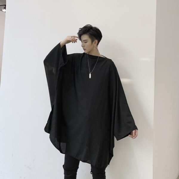 KK932/P75 Solid Color Side Slit Raglan Sleeve Loose Large-fit Men's Long Sleeve T-Shirt