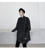 KK1452 Letter Printing Fixed Tie Design Men's Loose Long Sleeve Shirt