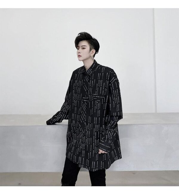 KK1452 Letter Printing Fixed Tie Design Men's Loose Long Sleeve Shirt