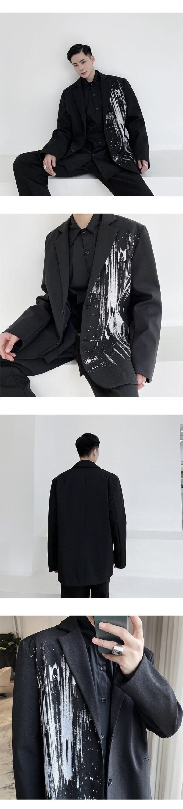 P115 Dark Pioneer Graffiti Print Personality Baggy Suit Jacket