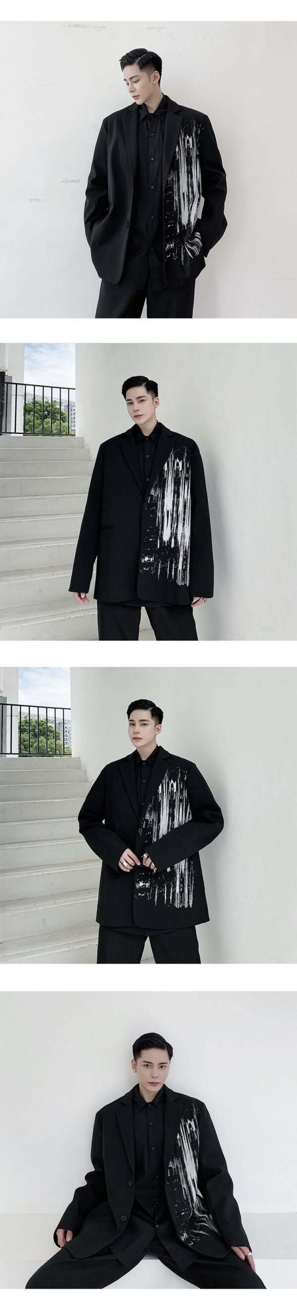 P115 Dark Pioneer Graffiti Print Personality Baggy Suit Jacket