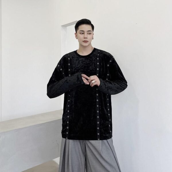 A345-1301-P80 Dark Black Jacket Male Wide Loose Korean Version Diamond Velvet Woven Ribbon