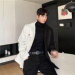P135 Thick Color Matching Suit Jacket Men