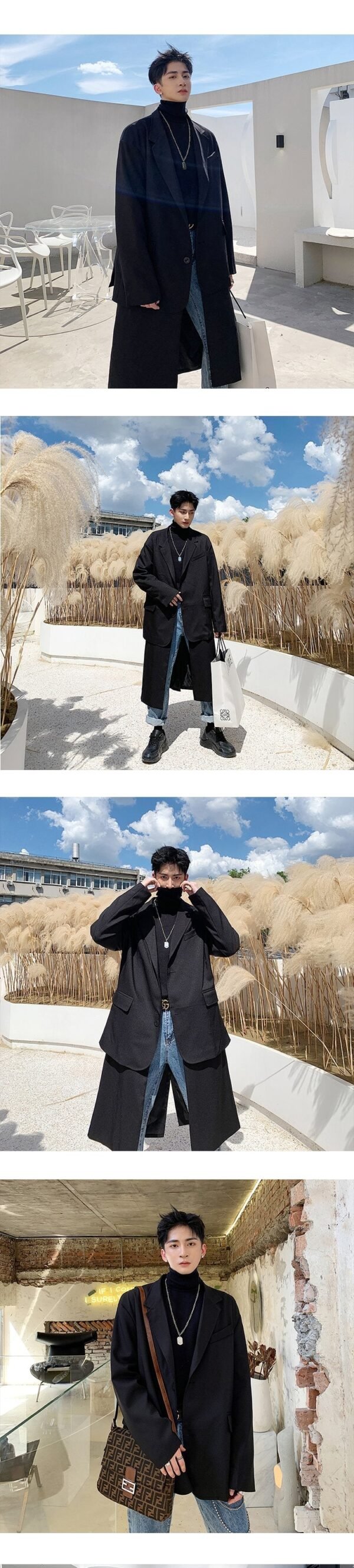 Streetwear Detachable Black Suit Black Blazer for Men