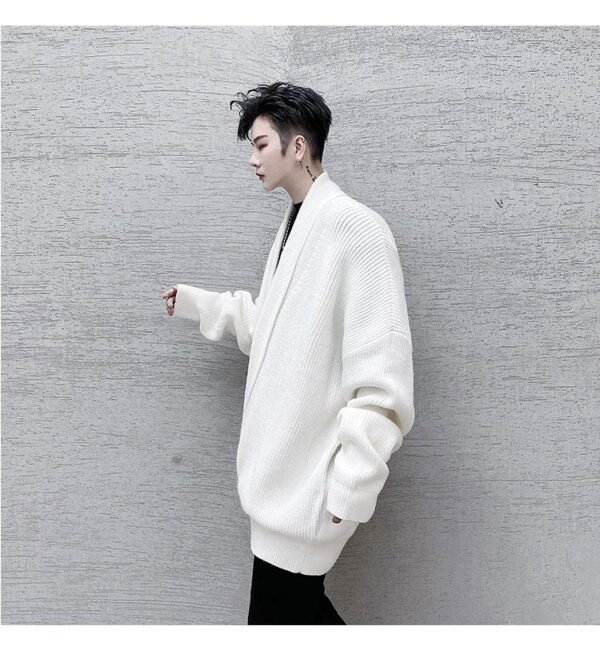 KK1520 Solid Color Lapel Drop Shoulder Men's Loose Pullover Thick Sweater