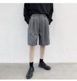 KK1375/P75 Double Live Pleat Design Loose Solid Color Casual Five-point Pants