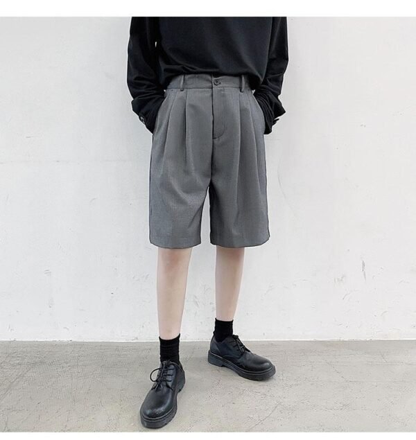 KK1375/P75 Double Live Pleat Design Loose Solid Color Casual Five-point Pants