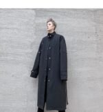 F419 New Men's Long Windbreaker Stand Collar Over The Knee Loose Trendy Casual Jacket