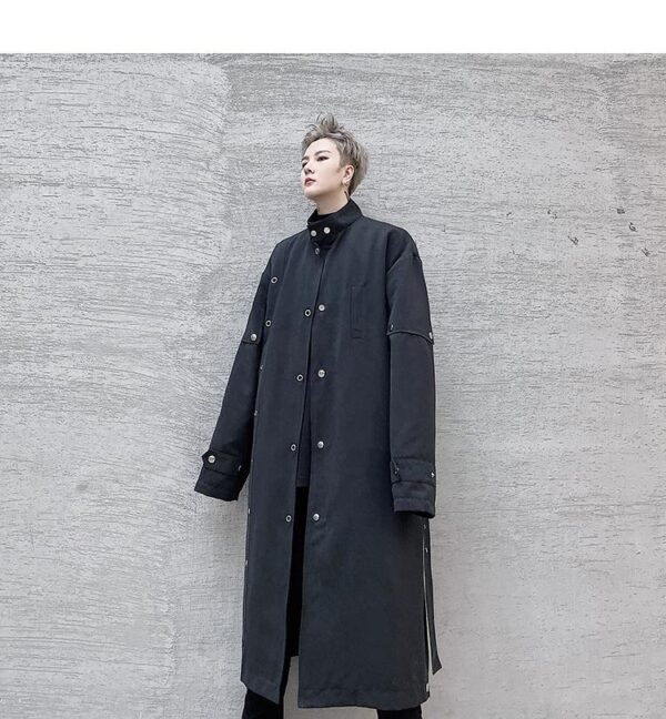 F419 New Men's Long Windbreaker Stand Collar Over The Knee Loose Trendy Casual Jacket