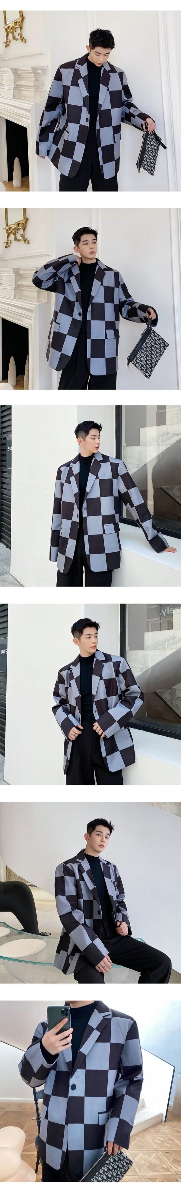 P115 Large Plaid Suit Jacket Man
