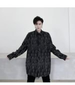 KK1452 Letter Printing Fixed Tie Design Men's Loose Long Sleeve Shirt