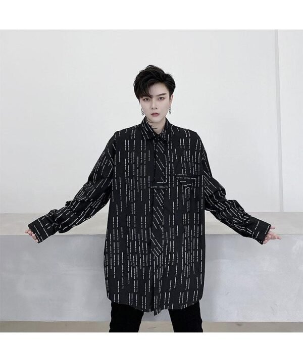 KK1452 Letter Printing Fixed Tie Design Men's Loose Long Sleeve Shirt