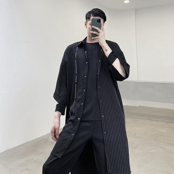 CS03 Korean Striped Stitching Shirt