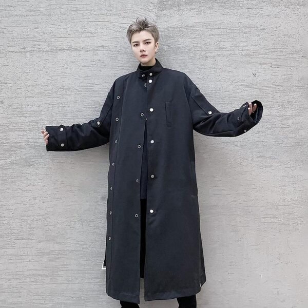 F419 New Men's Long Windbreaker Stand Collar Over The Knee Loose Trendy Casual Jacket