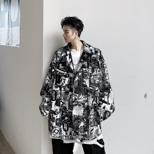 D563 Dark Cartoon Pop Print Denim Jacket