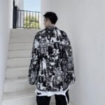 D563 Dark Cartoon Pop Print Denim Jacket