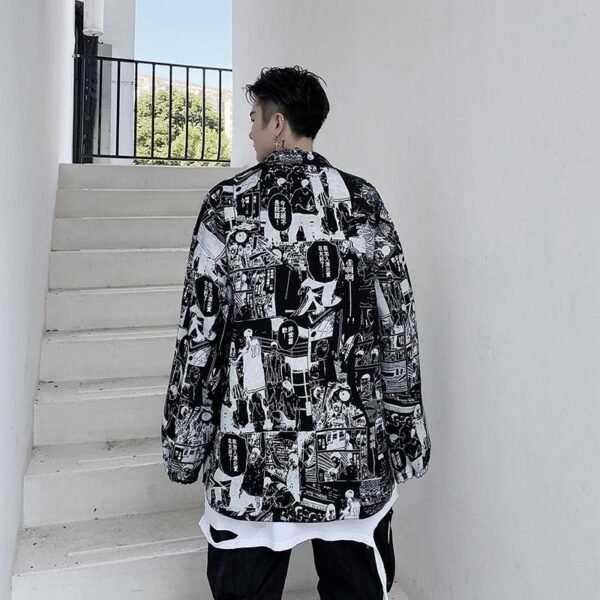D563 Dark Cartoon Pop Print Denim Jacket