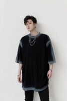 KK1411/P65 Stroke Pattern Print Loose Short Sleeve T-Shirt