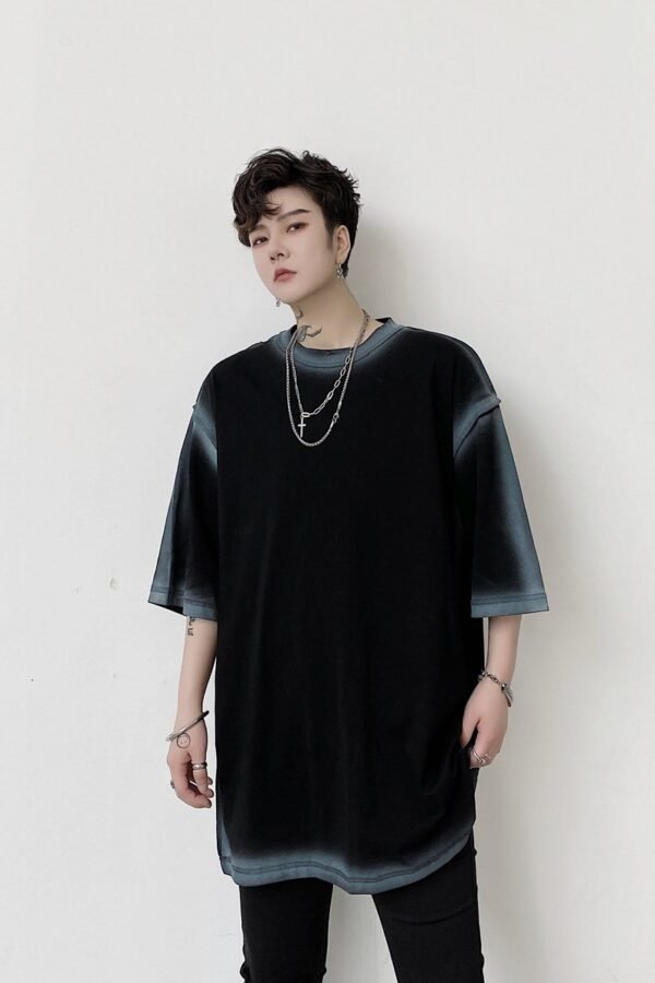 KK1411/P65 Stroke Pattern Print Loose Short Sleeve T-Shirt