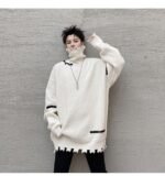KK1570/P95 Winter Solid Color Hole High Neck Stitch Design Loose Thick Sweater