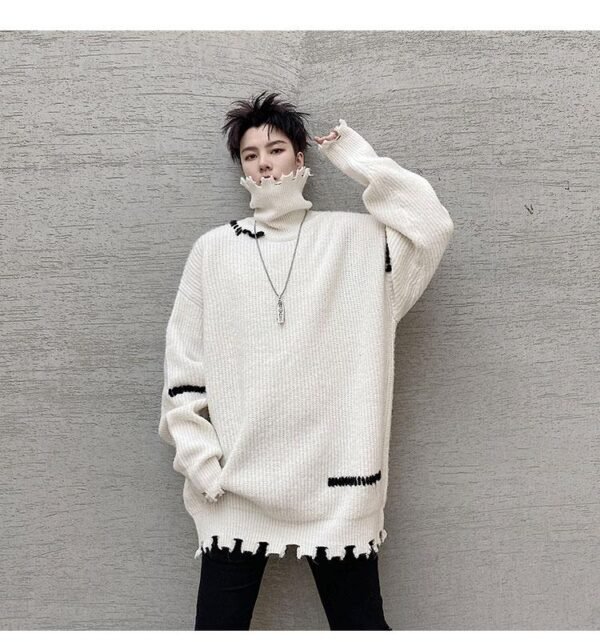 KK1570/P95 Winter Solid Color Hole High Neck Stitch Design Loose Thick Sweater
