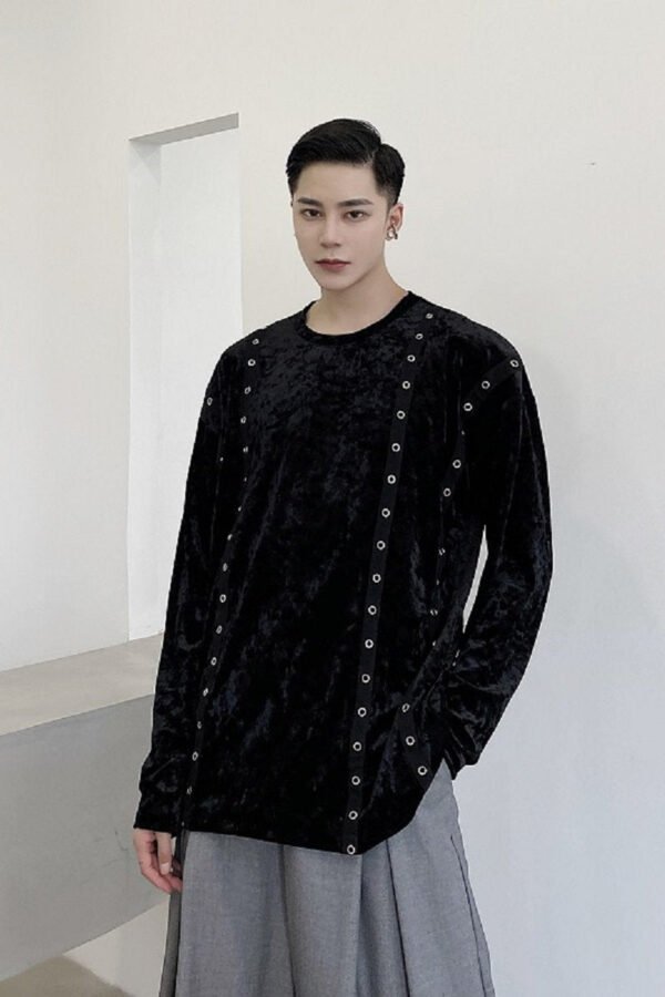 A345-1301-P80 Dark Black Jacket Male Wide Loose Korean Version Diamond Velvet Woven Ribbon