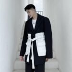 P140 Design Dark Minority Contrast Pocket Suit for Men