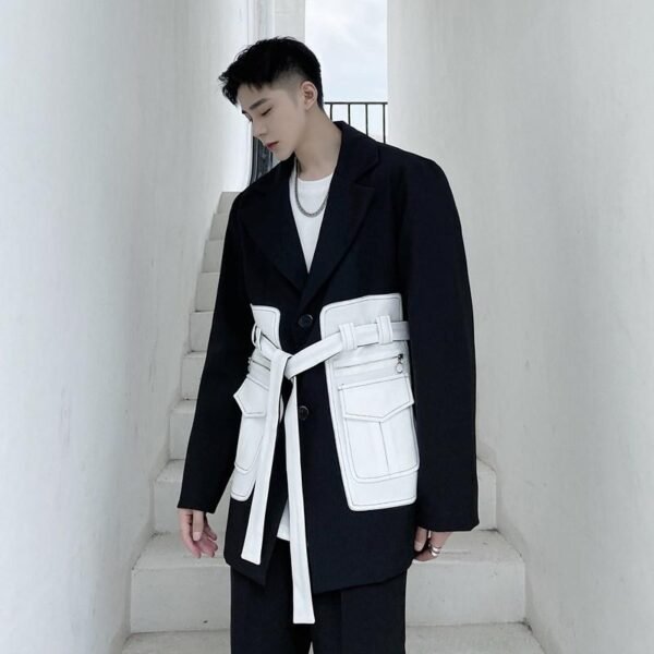 P140 Design Dark Minority Contrast Pocket Suit for Men