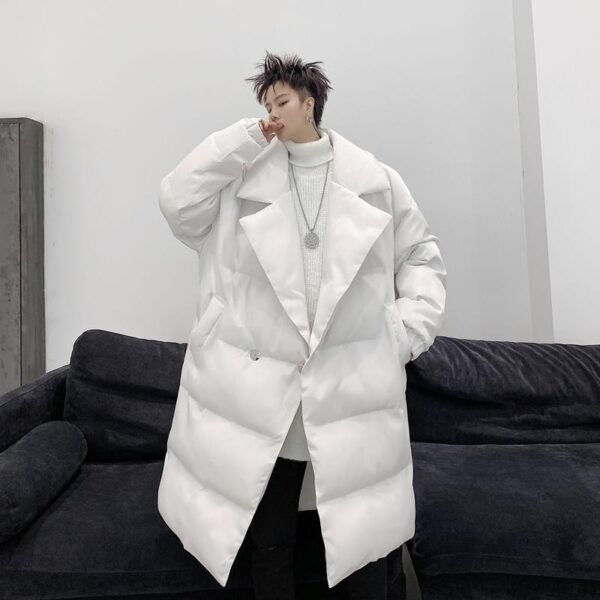 KK1572/P190 Winter Solid Color Dark Button Large Lapel Long Cotton Jacket