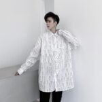 KK1452 Letter Printing Fixed Tie Design Men's Loose Long Sleeve Shirt