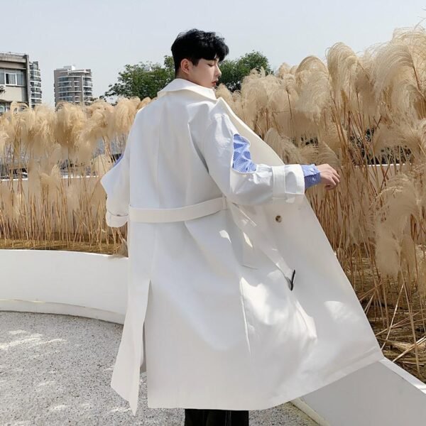 Fashion Men Stitching Long Windbreaker Jacket White Trench Coat Camel Trench Coat