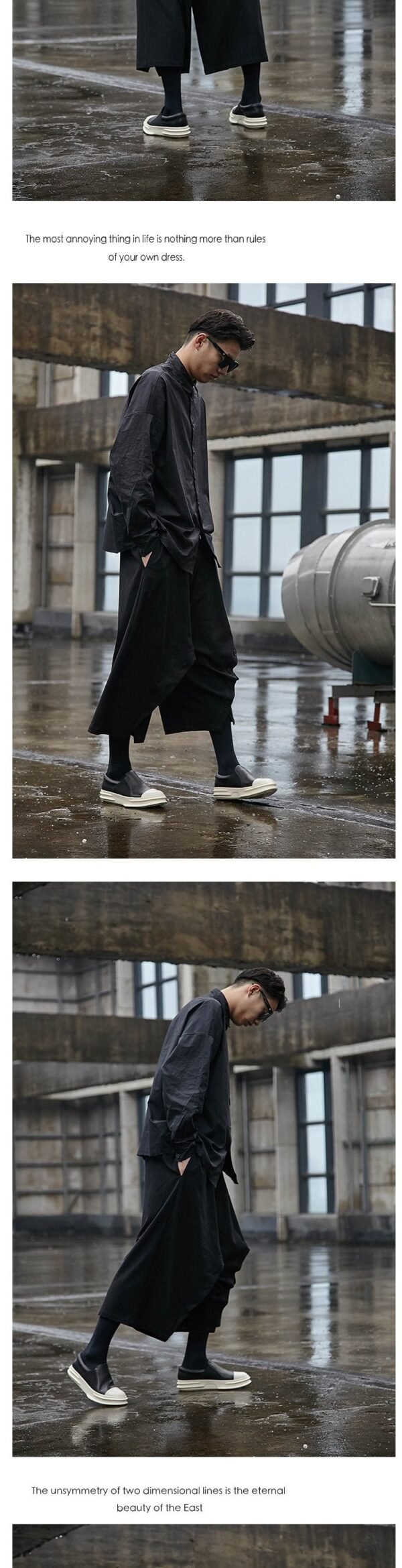 Yamamoto Style Japanese Four Season Loose Wide Leg Men's Cropped Casual Pants