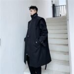 P160 Dark Black Men's Windbreaker Mid-length Jacket Men