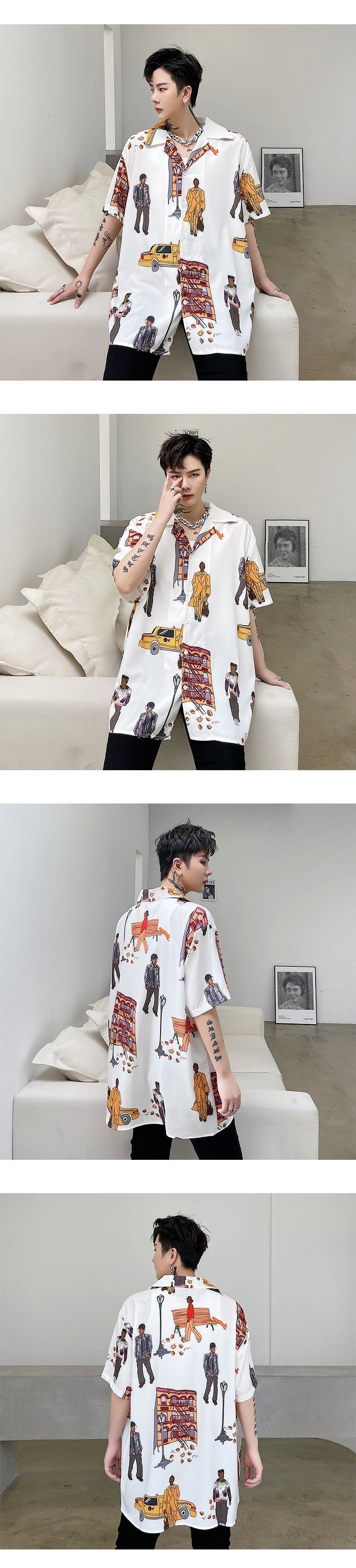 8062-P48 Neutral Print Loose Short Sleeve Shirt
