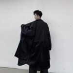 KK1284 Collar Dark Upper and Lower Fabric Large Pocket Men's Long Windshield Jacket