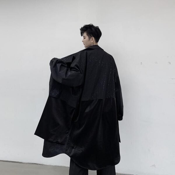 KK1284 Collar Dark Upper and Lower Fabric Large Pocket Men's Long Windshield Jacket