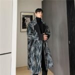 P165 Korean Tree Pattern Wool Over The Knee Coat Men