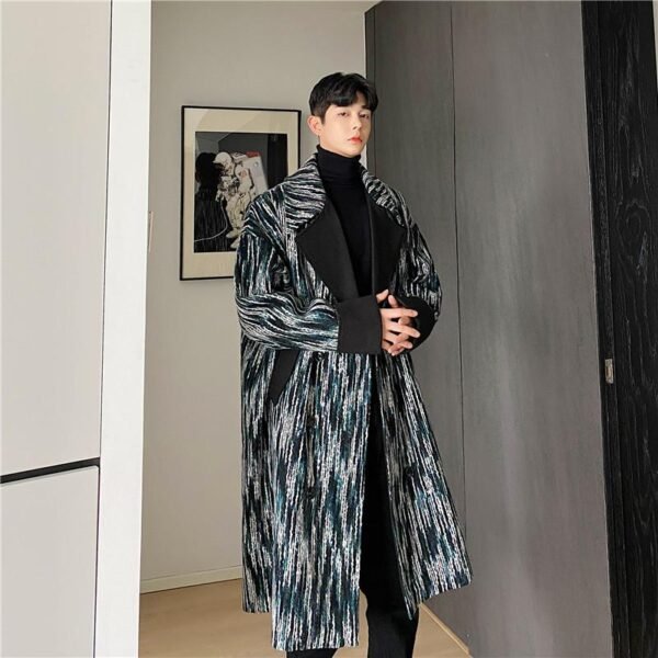 P165 Korean Tree Pattern Wool Over The Knee Coat Men