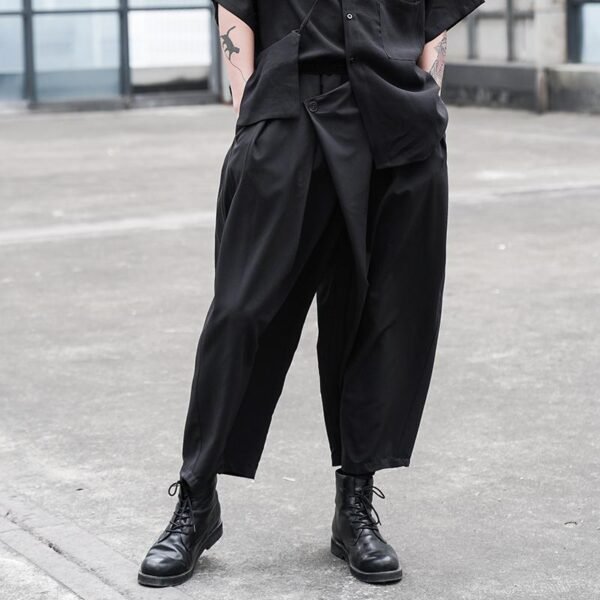 Dark Japanese Style Loose Pleated Straight Tube Men's Casual Pants