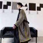Retro Plaid Wool Coat Plaid Trench Coat Flannel Coat Checkered Jacket Double Breasted Coat