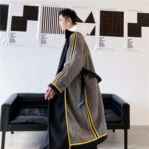 Retro Plaid Wool Coat Plaid Trench Coat Flannel Coat Checkered Jacket Double Breasted Coat