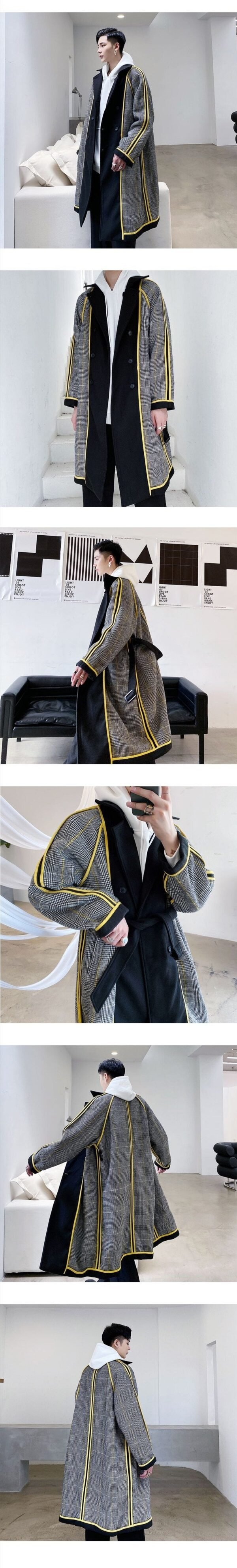 Retro Plaid Wool Coat Plaid Trench Coat Flannel Coat Checkered Jacket Double Breasted Coat