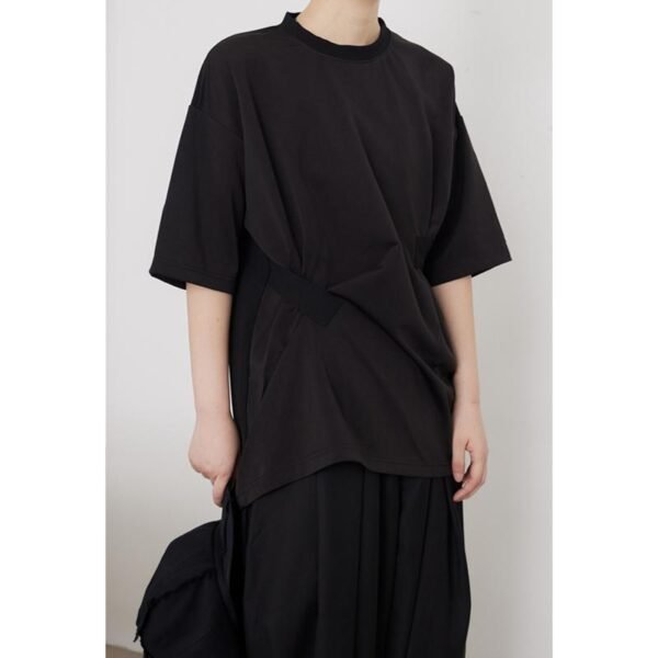 SUNYVONNE-21SS Japanese Niche Yoji Yamamoto Dark Black Pleated Stitching Pleated Short-sleeved Top T-shirt