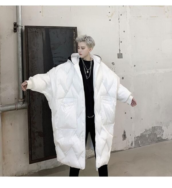 KK1300P210 Winter Contrast Color Double-hat Design Men's Loose Mid-length Cotton Coat