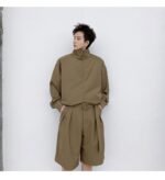 KK1590/P160 Stand Collar Zipper Pullover Long Sleeve Shirt Shorts Set