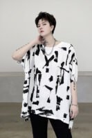 KK1686/P75 Geometric Pattern Drop Shoulder Raglan Sleeve Round Neck T-shirt