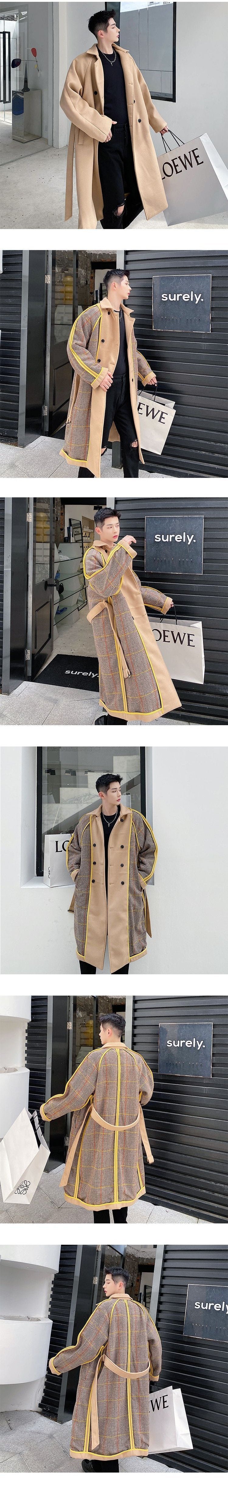 Retro Plaid Wool Coat Plaid Trench Coat Flannel Coat Checkered Jacket Double Breasted Coat