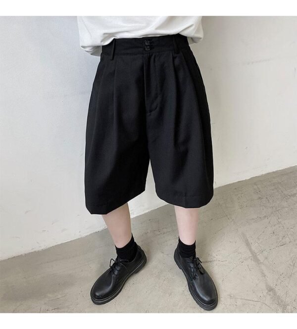 KK1375/P75 Double Live Pleat Design Loose Solid Color Casual Five-point Pants