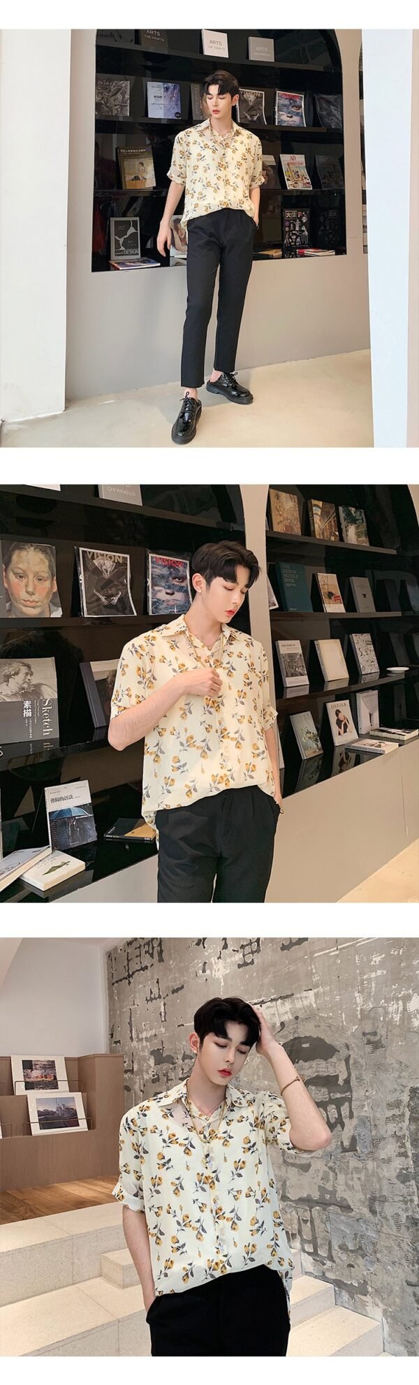 A345 Printed Chiffon Thin Handsome Shirt