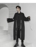 Men's Tide Long Windbreaker Jacket Long Coat Drawstring Jacket